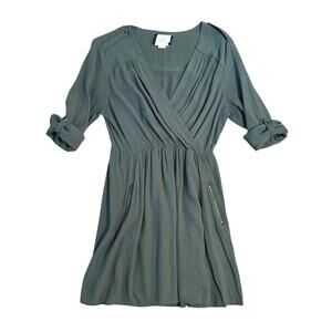 Maeve Dress Faux Wrap V-Neck Roll-Tab Sleeve Anthropologie Green Size XS Petite